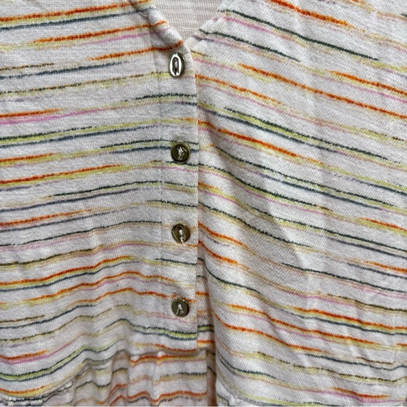 LOFT Womens Stripe Ivory Button Flounce Tier  Dress Medium - Picture 3 of 7